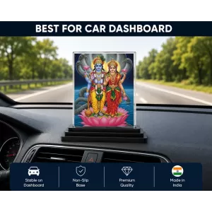 Radha Krishna Acrylic Car Dashboard Showpiece | Double-Sided Radha Krishna Photo Stand | 3 X 4 Inch Photo | Transparent Acrylic Frame With Black Base | Car Dashboard, Office & Table Decor (F71893)