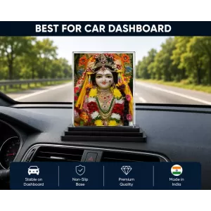 Krishna Acrylic Car Dashboard Showpiece | Double-Sided Krishna Photo Stand | 3 X 4 Inch Photo | Transparent Acrylic Frame With Black Base | Car Dashboard, Office & Table Decor (F71910)