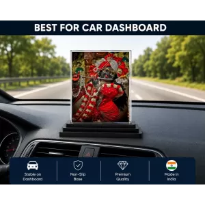Krishna Acrylic Car Dashboard Showpiece | Double-Sided Krishna Photo Stand | 3 X 4 Inch Photo | Transparent Acrylic Frame With Black Base | Car Dashboard, Office & Table Decor (F71912)