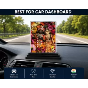 Krishna And Radha Acrylic Car Dashboard Showpiece | Double-Sided Krishna And Radha Photo Stand | 3 X 4 Inch Photo | Transparent Acrylic Frame With Black Base | Car Dashboard, Office & Table Decor (F71913)
