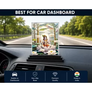 Krishna Acrylic Car Dashboard Showpiece | Double-Sided Krishna Photo Stand | 3 X 4 Inch Photo | Transparent Acrylic Frame With Black Base | Car Dashboard, Office & Table Decor (F71924)