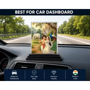 Krishna Acrylic Car Dashboard Showpiece | Double-Sided Krishna Photo Stand | 3 X 4 Inch Photo | Transparent Acrylic Frame With Black Base | Car Dashboard, Office & Table Decor (F71960)