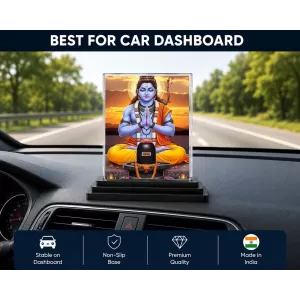 Shiva Acrylic Car Dashboard Showpiece | Double-Sided Shiva Photo Stand | 3 X 4 Inch Photo | Transparent Acrylic Frame With Black Base | Car Dashboard, Office & Table Decor (F71966)
