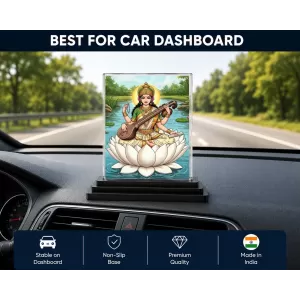 Saraswati Acrylic Car Dashboard Showpiece | Double-Sided Saraswati Photo Stand | 3 X 4 Inch Photo | Transparent Acrylic Frame With Black Base | Car Dashboard, Office & Table Decor (F71974) Saraswati Acrylic Car Dashboard Showpiece | Double-Sided Saraswati Photo Stand | 3 X 4 Inch Photo | Transparent Acrylic Frame With Black Base | Car Dashboard, Office & Table Decor (F71974)