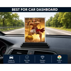 Hanuman Acrylic Car Dashboard Showpiece | Double-Sided Hanuman Photo Stand | 3 X 4 Inch Photo | Transparent Acrylic Frame With Black Base | Car Dashboard, Office & Table Decor (F71975)