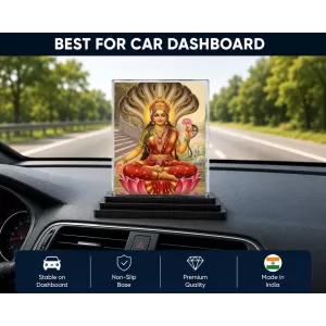 Lakshmi Acrylic Car Dashboard Showpiece | Double-Sided Lakshmi Photo Stand | 3 X 4 Inch Photo | Transparent Acrylic Frame With Black Base | Car Dashboard, Office & Table Decor (F71978)