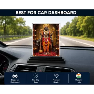 Shiva Acrylic Car Dashboard Showpiece | Double-Sided Shiva Photo Stand | 3 X 4 Inch Photo | Transparent Acrylic Frame With Black Base | Car Dashboard, Office & Table Decor (F71981)