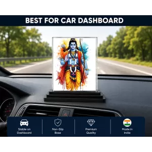 Rama Acrylic Car Dashboard Showpiece | Double-Sided Rama Photo Stand | 3 X 4 Inch Photo | Transparent Acrylic Frame With Black Base | Car Dashboard, Office & Table Decor (F71987)