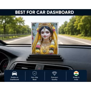 Radha Acrylic Car Dashboard Showpiece | Double-Sided Radha Photo Stand | 3 X 4 Inch Photo | Transparent Acrylic Frame With Black Base | Car Dashboard, Office & Table Decor (F71992)
