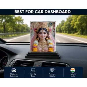 Radha Acrylic Car Dashboard Showpiece | Double-Sided Radha Photo Stand | 3 X 4 Inch Photo | Transparent Acrylic Frame With Black Base | Car Dashboard, Office & Table Decor (F71993)