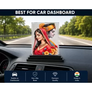 Radha Krishna Acrylic Car Dashboard Showpiece | Double-Sided Radha Krishna Photo Stand | 3 X 4 Inch Photo | Transparent Acrylic Frame With Black Base | Car Dashboard, Office & Table Decor (F71996) Radha Krishna Acrylic Car Dashboard Showpiece | Double-Sided Radha Krishna Photo Stand | 3 X 4 Inch Photo | Transparent Acrylic Frame With Black Base | Car Dashboard, Office & Table Decor (F71996)