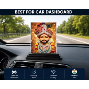 Krishna Acrylic Car Dashboard Showpiece | Double-Sided Krishna Photo Stand | 3 X 4 Inch Photo | Transparent Acrylic Frame With Black Base | Car Dashboard, Office & Table Decor (F72019)