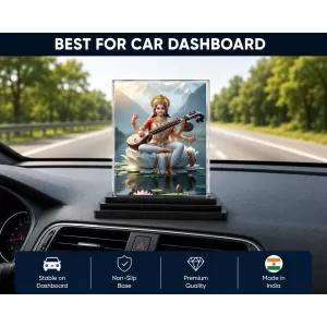 Saraswati Acrylic Car Dashboard Showpiece | Double-Sided Saraswati Photo Stand | 3 X 4 Inch Photo | Transparent Acrylic Frame With Black Base | Car Dashboard, Office & Table Decor (F72035) Saraswati Acrylic Car Dashboard Showpiece | Double-Sided Saraswati Photo Stand | 3 X 4 Inch Photo | Transparent Acrylic Frame With Black Base | Car Dashboard, Office & Table Decor (F72035)