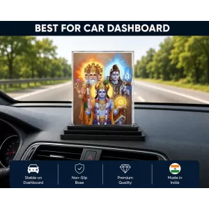 Lord Brahma Lord Vishnu Lord Shiva Acrylic Car Dashboard Showpiece | Double-Sided Lord Brahma Lord Vishnu Lord Shiva Photo Stand | 3 X 4 Inch Photo | Transparent Acrylic Frame With Black Base | Car Dashboard, Office & Table Decor (F72051) Lord Brahma Lord Vishnu Lord Shiva Acrylic Car Dashboard Showpiece | Double-Sided Lord Brahma Lord Vishnu Lord Shiva Photo Stand | 3 X 4 Inch Photo | Transparent Acrylic Frame With Black Base | Car Dashboard, Office & Table Decor (F72051)