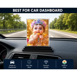 Lord Shree Krishna Acrylic Car Dashboard Showpiece | Double-Sided Lord Shree Krishna Photo Stand | 3 X 4 Inch Photo | Transparent Acrylic Frame With Black Base | Car Dashboard, Office & Table Decor (F72070) Lord Shree Krishna Acrylic Car Dashboard Showpiece | Double-Sided Lord Shree Krishna Photo Stand | 3 X 4 Inch Photo | Transparent Acrylic Frame With Black Base | Car Dashboard, Office & Table Decor (F72070)