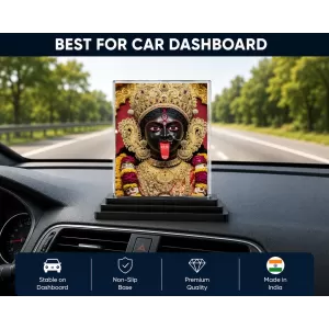 Goddess Kali Acrylic Car Dashboard Showpiece | Double-Sided Goddess Kali Photo Stand | 3 X 4 Inch Photo | Transparent Acrylic Frame With Black Base | Car Dashboard, Office & Table Decor (F72083)