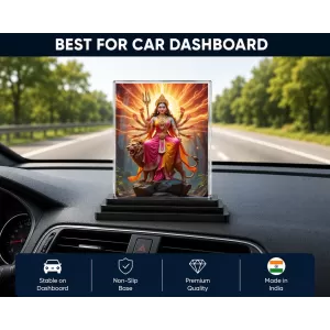 Durga Acrylic Car Dashboard Showpiece | Double-Sided Durga Photo Stand | 3 X 4 Inch Photo | Transparent Acrylic Frame With Black Base | Car Dashboard, Office & Table Decor (F72291) Durga Acrylic Car Dashboard Showpiece | Double-Sided Durga Photo Stand | 3 X 4 Inch Photo | Transparent Acrylic Frame With Black Base | Car Dashboard, Office & Table Decor (F72291)