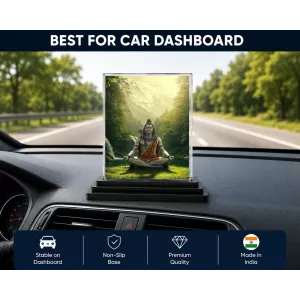 Shiva Acrylic Car Dashboard Showpiece | Double-Sided Shiva Photo Stand | 3 X 4 Inch Photo | Transparent Acrylic Frame With Black Base | Car Dashboard, Office & Table Decor (F72293)