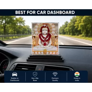 Mahavira Acrylic Car Dashboard Showpiece | Double-Sided Mahavira Photo Stand | 3 X 4 Inch Photo | Transparent Acrylic Frame With Black Base | Car Dashboard, Office & Table Decor (F72294)
