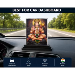 Hanuman Acrylic Car Dashboard Showpiece | Double-Sided Hanuman Photo Stand | 3 X 4 Inch Photo | Transparent Acrylic Frame With Black Base | Car Dashboard, Office & Table Decor (F72303)