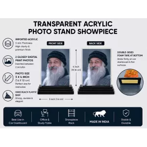 Osho Acrylic Car Dashboard Showpiece | Double-Sided Osho Photo Stand | 3 X 4 Inch Photo | Transparent Acrylic Frame With Black Base | Car Dashboard, Office & Table Decor (F71054) Osho Acrylic Car Dashboard Showpiece | Double-Sided Osho Photo Stand | 3 X 4 Inch Photo | Transparent Acrylic Frame With Black Base | Car Dashboard, Office & Table Decor (F71054)