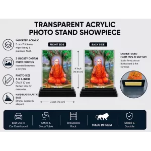 Adi Shankaracharya Acrylic Car Dashboard Showpiece | Double-Sided Adi Shankaracharya Photo Stand | 3 X 4 Inch Photo | Transparent Acrylic Frame With Black Base | Car Dashboard, Office & Table Decor (F71098)