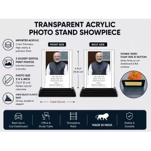 Narendra Modi Acrylic Car Dashboard Showpiece | Double-Sided Narendra Modi Photo Stand | 3 X 4 Inch Photo | Transparent Acrylic Frame With Black Base | Car Dashboard, Office & Table Decor (F71130) Narendra Modi Acrylic Car Dashboard Showpiece | Double-Sided Narendra Modi Photo Stand | 3 X 4 Inch Photo | Transparent Acrylic Frame With Black Base | Car Dashboard, Office & Table Decor (F71130)