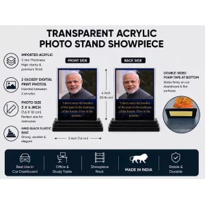 Narendra Modi Acrylic Car Dashboard Showpiece | Double-Sided Narendra Modi Photo Stand | 3 X 4 Inch Photo | Transparent Acrylic Frame With Black Base | Car Dashboard, Office & Table Decor (F71134) Narendra Modi Acrylic Car Dashboard Showpiece | Double-Sided Narendra Modi Photo Stand | 3 X 4 Inch Photo | Transparent Acrylic Frame With Black Base | Car Dashboard, Office & Table Decor (F71134)