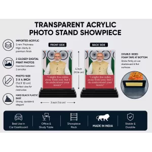 Narendra Modi Acrylic Car Dashboard Showpiece | Double-Sided Narendra Modi Photo Stand | 3 X 4 Inch Photo | Transparent Acrylic Frame With Black Base | Car Dashboard, Office & Table Decor (F71135) Narendra Modi Acrylic Car Dashboard Showpiece | Double-Sided Narendra Modi Photo Stand | 3 X 4 Inch Photo | Transparent Acrylic Frame With Black Base | Car Dashboard, Office & Table Decor (F71135)