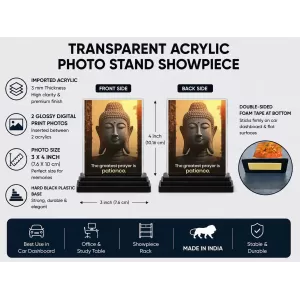 Gautama Buddha Acrylic Car Dashboard Showpiece | Double-Sided Gautama Buddha Photo Stand | 3 X 4 Inch Photo | Transparent Acrylic Frame With Black Base | Car Dashboard, Office & Table Decor (F71146) Gautama Buddha Acrylic Car Dashboard Showpiece | Double-Sided Gautama Buddha Photo Stand | 3 X 4 Inch Photo | Transparent Acrylic Frame With Black Base | Car Dashboard, Office & Table Decor (F71146)