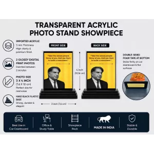 Shree Ratan Tata Acrylic Car Dashboard Showpiece | Double-Sided Shree Ratan Tata Photo Stand | 3 X 4 Inch Photo | Transparent Acrylic Frame With Black Base | Car Dashboard, Office & Table Decor (F71177) Shree Ratan Tata Acrylic Car Dashboard Showpiece | Double-Sided Shree Ratan Tata Photo Stand | 3 X 4 Inch Photo | Transparent Acrylic Frame With Black Base | Car Dashboard, Office & Table Decor (F71177)