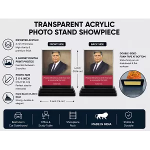 Shree Ratan Tata Acrylic Car Dashboard Showpiece | Double-Sided Shree Ratan Tata Photo Stand | 3 X 4 Inch Photo | Transparent Acrylic Frame With Black Base | Car Dashboard, Office & Table Decor (F71184) Shree Ratan Tata Acrylic Car Dashboard Showpiece | Double-Sided Shree Ratan Tata Photo Stand | 3 X 4 Inch Photo | Transparent Acrylic Frame With Black Base | Car Dashboard, Office & Table Decor (F71184)