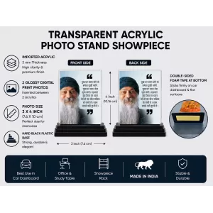 Osho Rajneesh Acrylic Car Dashboard Showpiece | Double-Sided Osho Rajneesh Photo Stand | 3 X 4 Inch Photo | Transparent Acrylic Frame With Black Base | Car Dashboard, Office & Table Decor (F71196) Osho Rajneesh Acrylic Car Dashboard Showpiece | Double-Sided Osho Rajneesh Photo Stand | 3 X 4 Inch Photo | Transparent Acrylic Frame With Black Base | Car Dashboard, Office & Table Decor (F71196)
