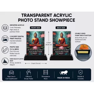 Gautama Buddha Acrylic Car Dashboard Showpiece | Double-Sided Gautama Buddha Photo Stand | 3 X 4 Inch Photo | Transparent Acrylic Frame With Black Base | Car Dashboard, Office & Table Decor (F71221) Gautama Buddha Acrylic Car Dashboard Showpiece | Double-Sided Gautama Buddha Photo Stand | 3 X 4 Inch Photo | Transparent Acrylic Frame With Black Base | Car Dashboard, Office & Table Decor (F71221)