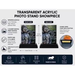 Gautama Buddha Acrylic Car Dashboard Showpiece | Double-Sided Gautama Buddha Photo Stand | 3 X 4 Inch Photo | Transparent Acrylic Frame With Black Base | Car Dashboard, Office & Table Decor (F71222) Gautama Buddha Acrylic Car Dashboard Showpiece | Double-Sided Gautama Buddha Photo Stand | 3 X 4 Inch Photo | Transparent Acrylic Frame With Black Base | Car Dashboard, Office & Table Decor (F71222)