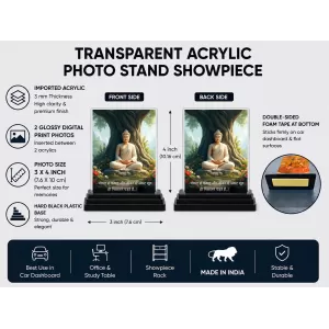 Gautama Buddha Acrylic Car Dashboard Showpiece | Double-Sided Gautama Buddha Photo Stand | 3 X 4 Inch Photo | Transparent Acrylic Frame With Black Base | Car Dashboard, Office & Table Decor (F71247) Gautama Buddha Acrylic Car Dashboard Showpiece | Double-Sided Gautama Buddha Photo Stand | 3 X 4 Inch Photo | Transparent Acrylic Frame With Black Base | Car Dashboard, Office & Table Decor (F71247)
