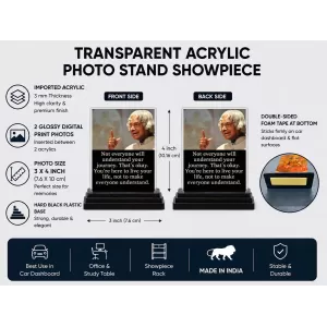 Abdul Kalam Acrylic Car Dashboard Showpiece | Double-Sided Abdul Kalam Photo Stand | 3 X 4 Inch Photo | Transparent Acrylic Frame With Black Base | Car Dashboard, Office & Table Decor (F71251) Abdul Kalam Acrylic Car Dashboard Showpiece | Double-Sided Abdul Kalam Photo Stand | 3 X 4 Inch Photo | Transparent Acrylic Frame With Black Base | Car Dashboard, Office & Table Decor (F71251)