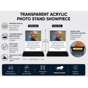 Abdul Kalam Acrylic Car Dashboard Showpiece | Double-Sided Abdul Kalam Photo Stand | 3 X 4 Inch Photo | Transparent Acrylic Frame With Black Base | Car Dashboard, Office & Table Decor (F71263) Abdul Kalam Acrylic Car Dashboard Showpiece | Double-Sided Abdul Kalam Photo Stand | 3 X 4 Inch Photo | Transparent Acrylic Frame With Black Base | Car Dashboard, Office & Table Decor (F71263)