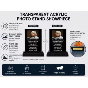 Abdul Kalam Acrylic Car Dashboard Showpiece | Double-Sided Abdul Kalam Photo Stand | 3 X 4 Inch Photo | Transparent Acrylic Frame With Black Base | Car Dashboard, Office & Table Decor (F71266) Abdul Kalam Acrylic Car Dashboard Showpiece | Double-Sided Abdul Kalam Photo Stand | 3 X 4 Inch Photo | Transparent Acrylic Frame With Black Base | Car Dashboard, Office & Table Decor (F71266)