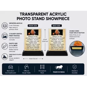 Abdul Kalam Acrylic Car Dashboard Showpiece | Double-Sided Abdul Kalam Photo Stand | 3 X 4 Inch Photo | Transparent Acrylic Frame With Black Base | Car Dashboard, Office & Table Decor (F71267)