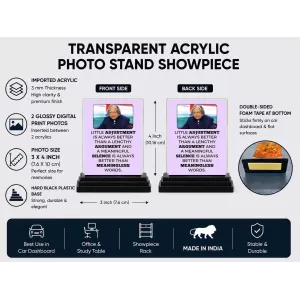 Abdul Kalam Acrylic Car Dashboard Showpiece | Double-Sided Abdul Kalam Photo Stand | 3 X 4 Inch Photo | Transparent Acrylic Frame With Black Base | Car Dashboard, Office & Table Decor (F71269)