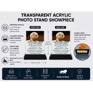 Abdul Kalam Acrylic Car Dashboard Showpiece | Double-Sided Abdul Kalam Photo Stand | 3 X 4 Inch Photo | Transparent Acrylic Frame With Black Base | Car Dashboard, Office & Table Decor (F71282)
