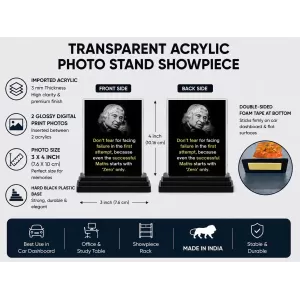 Abdul Kalam Acrylic Car Dashboard Showpiece | Double-Sided Abdul Kalam Photo Stand | 3 X 4 Inch Photo | Transparent Acrylic Frame With Black Base | Car Dashboard, Office & Table Decor (F71286)
