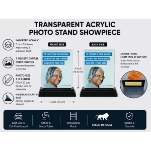 A. P. J. Abdul Kalam Acrylic Car Dashboard Showpiece | Double-Sided A. P. J. Abdul Kalam Photo Stand | 3 X 4 Inch Photo | Transparent Acrylic Frame With Black Base | Car Dashboard, Office & Table Decor (F71290) A. P. J. Abdul Kalam Acrylic Car Dashboard Showpiece | Double-Sided A. P. J. Abdul Kalam Photo Stand | 3 X 4 Inch Photo | Transparent Acrylic Frame With Black Base | Car Dashboard, Office & Table Decor (F71290)