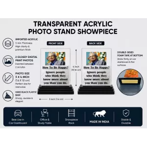 Abdul Kalam Acrylic Car Dashboard Showpiece | Double-Sided Abdul Kalam Photo Stand | 3 X 4 Inch Photo | Transparent Acrylic Frame With Black Base | Car Dashboard, Office & Table Decor (F71293)