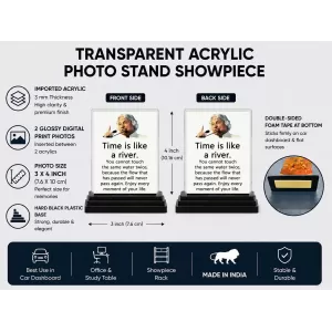 Abdul Kalam Acrylic Car Dashboard Showpiece | Double-Sided Abdul Kalam Photo Stand | 3 X 4 Inch Photo | Transparent Acrylic Frame With Black Base | Car Dashboard, Office & Table Decor (F71296)
