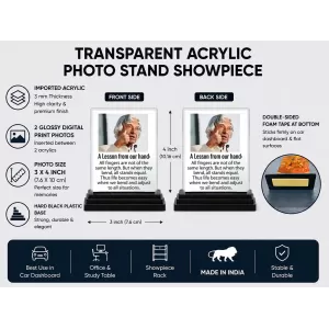 Abdul Kalam Acrylic Car Dashboard Showpiece | Double-Sided Abdul Kalam Photo Stand | 3 X 4 Inch Photo | Transparent Acrylic Frame With Black Base | Car Dashboard, Office & Table Decor (F71297)