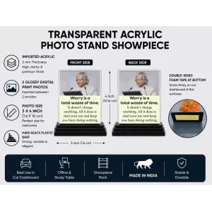 Abdul Kalam Acrylic Car Dashboard Showpiece | Double-Sided Abdul Kalam Photo Stand | 3 X 4 Inch Photo | Transparent Acrylic Frame With Black Base | Car Dashboard, Office & Table Decor (F71298) Abdul Kalam Acrylic Car Dashboard Showpiece | Double-Sided Abdul Kalam Photo Stand | 3 X 4 Inch Photo | Transparent Acrylic Frame With Black Base | Car Dashboard, Office & Table Decor (F71298)