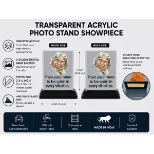 Abdul Kalam Acrylic Car Dashboard Showpiece | Double-Sided Abdul Kalam Photo Stand | 3 X 4 Inch Photo | Transparent Acrylic Frame With Black Base | Car Dashboard, Office & Table Decor (F71301)