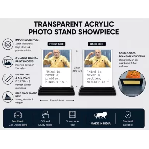 Narendra Modi Acrylic Car Dashboard Showpiece | Double-Sided Narendra Modi Photo Stand | 3 X 4 Inch Photo | Transparent Acrylic Frame With Black Base | Car Dashboard, Office & Table Decor (F71555)